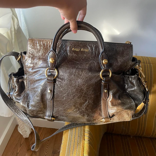 Authentic Vintage Dark Brown Leather Miu-Miu Vitello Lux Bag Pre-owned